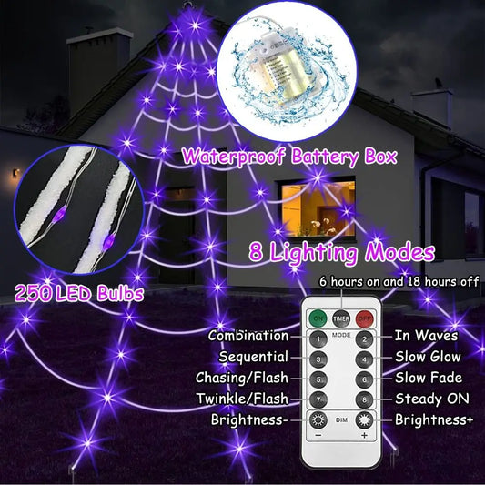 8 Modes Halloween Spider Web Lights Waterproof Glow Luminous Halloween Spider 5m Hanging Scary Giant Spider Haunted House