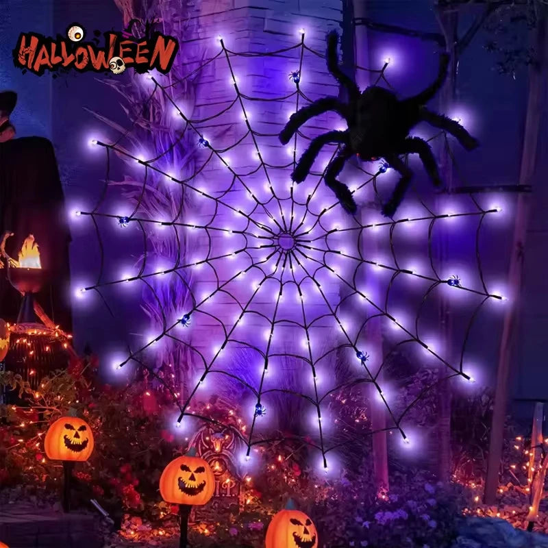 70LED Halloween Spider Web LED String Lights Battery Powered with 8 Lamp Mode for Haunted House Halloween Home Window Wall Decor