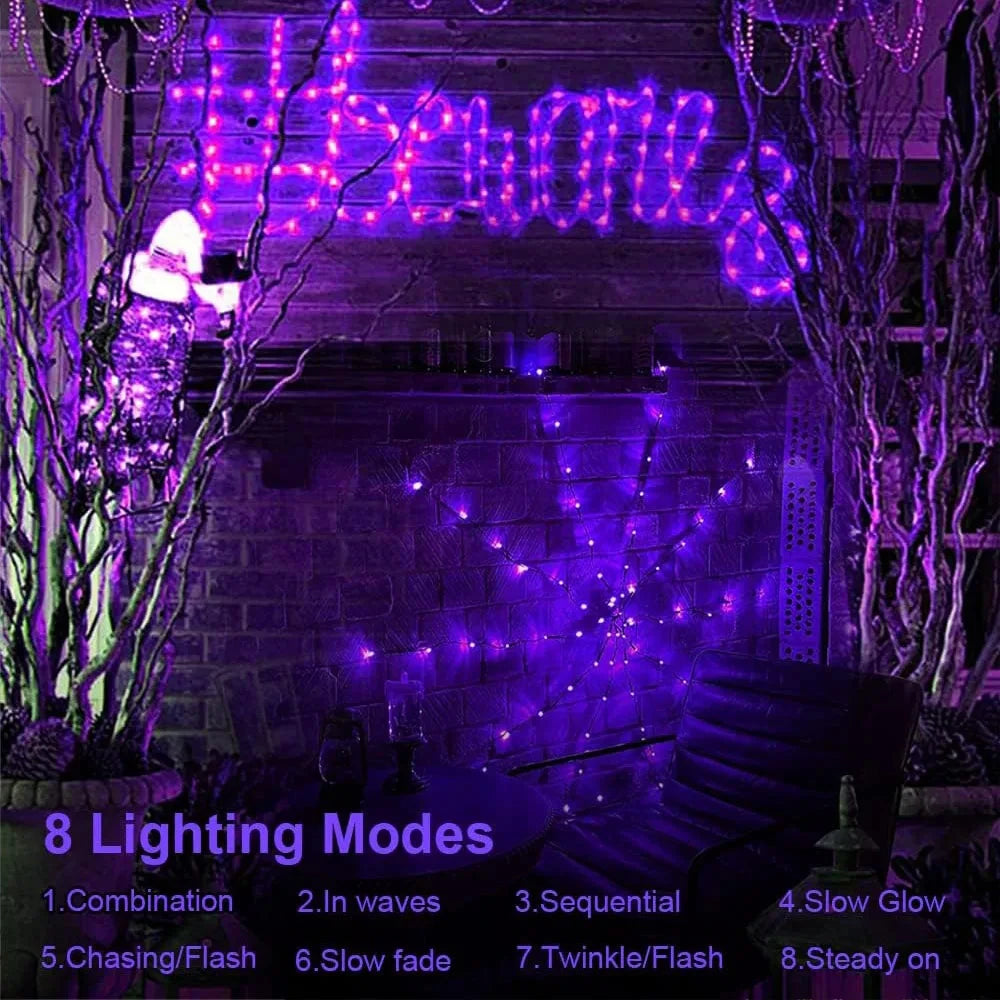 70LED Halloween Spider Web LED String Lights Battery Powered with 8 Lamp Mode for Haunted House Halloween Home Window Wall Decor