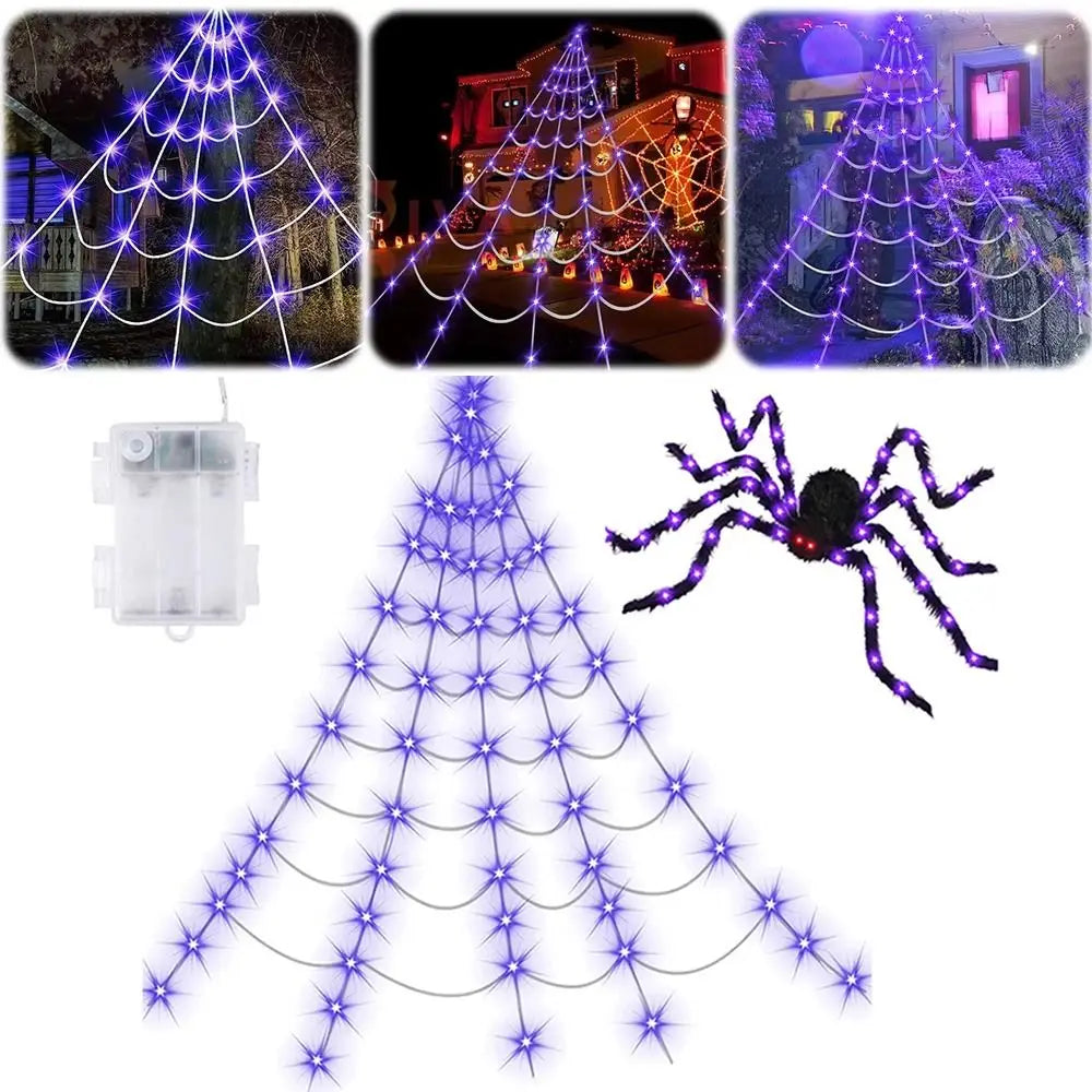 8 Modes Halloween Spider Web Lights Waterproof Glow Luminous Halloween Spider 5m Hanging Scary Giant Spider Haunted House